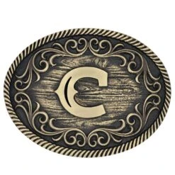 A915 Filigree Initial Attitude Buckle By Montana Silversmiths -Western Cowboy Equipment Store A915C