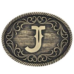 A915 Filigree Initial Attitude Buckle By Montana Silversmiths -Western Cowboy Equipment Store A915J