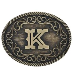 A915 Filigree Initial Attitude Buckle By Montana Silversmiths -Western Cowboy Equipment Store A915K