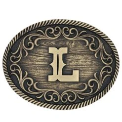 A915 Filigree Initial Attitude Buckle By Montana Silversmiths -Western Cowboy Equipment Store A915L
