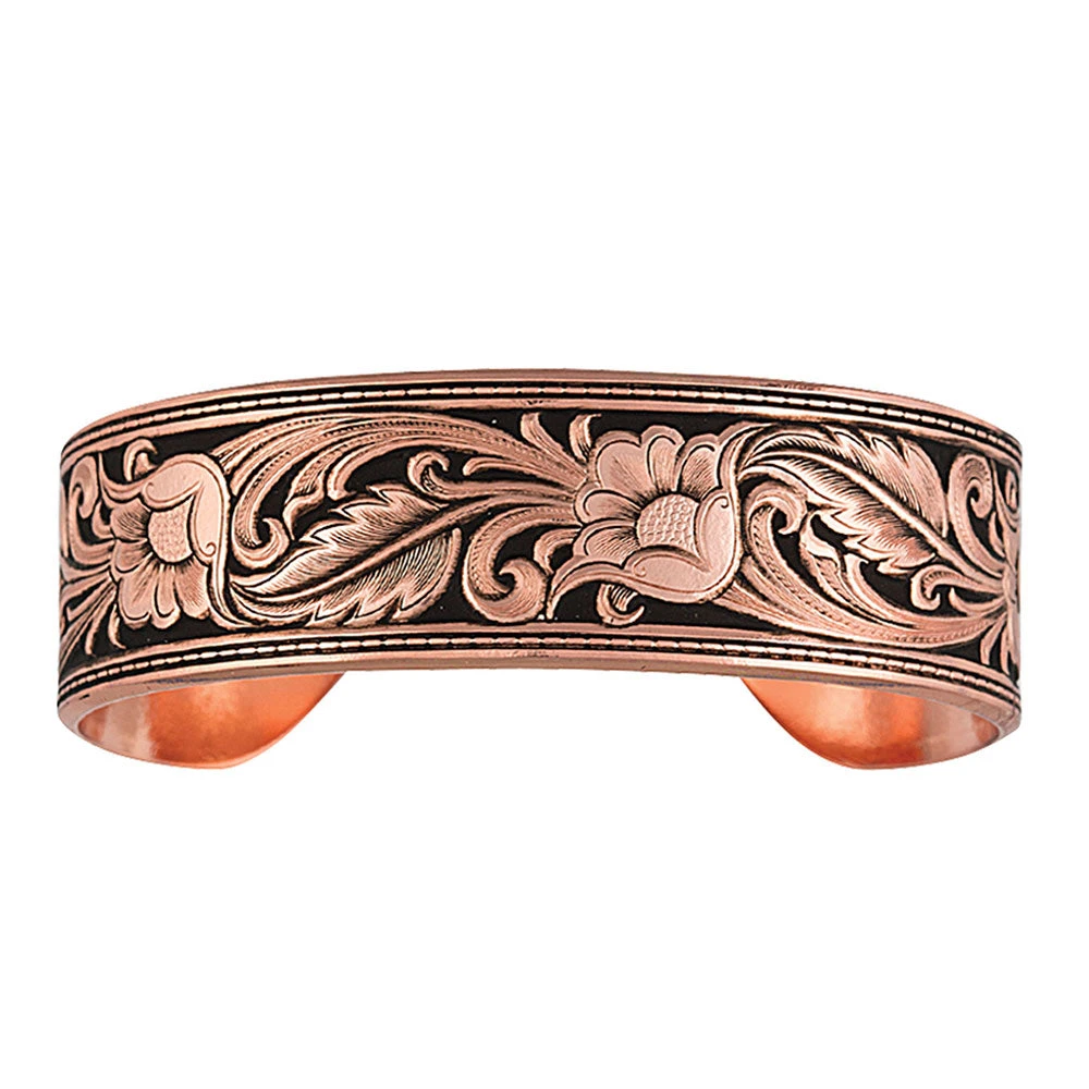Bc2598c-bk Burnished Leathercut Floral Cuff Bracelet By Montana Silversmiths 1 Bc2598c-bk Burnished Leathercut Floral Cuff Bracelet By Montana Silversmiths