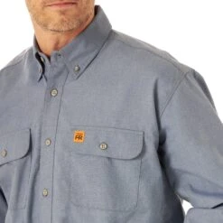 Fr3w01l Men's FR Flame Resistant Long Sleeve Work Shirt By Wrangler -Western Cowboy Equipment Store FR3W01L BD01 SWBD PRD