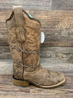 A3815 Women's Square Toe With Woven Barbed Wire Design By Corral