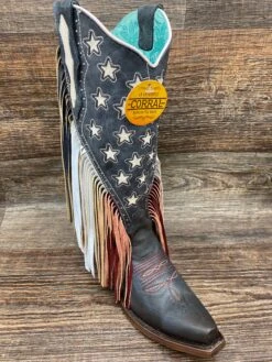 C3749 Women's Snip Toe Navy With Stars And Fringe Western Boot By Corral