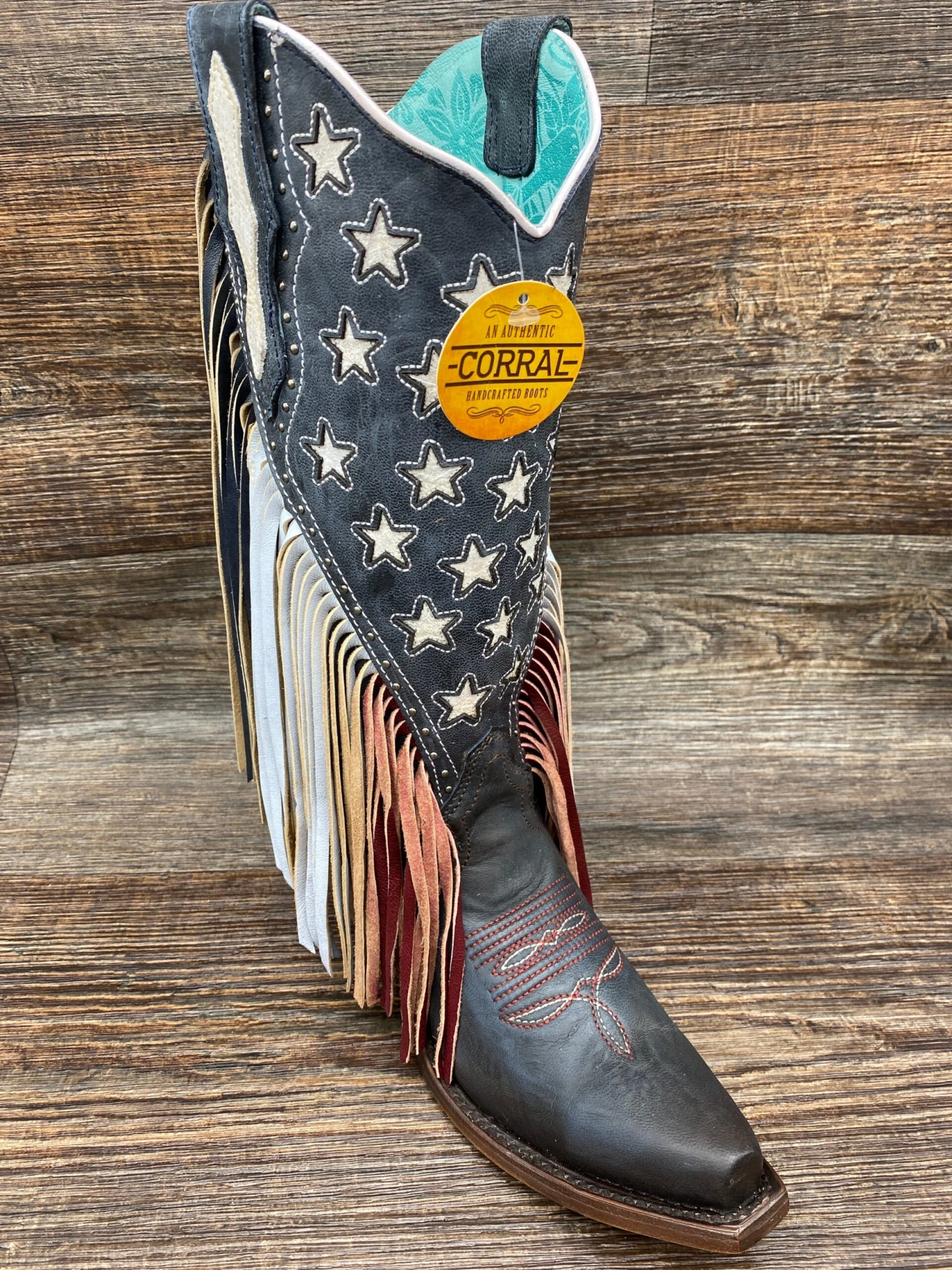 C3749 Women's Snip Toe Navy With Stars And Fringe Western Boot By Corral 1 C3749 Women's Snip Toe Navy With Stars And Fringe Western Boot By Corral