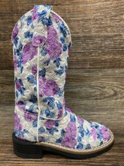 Vb9151 Girl's Square Toe Western Boots - Flower Print Knit With Glitter Underlay By Jama Old West