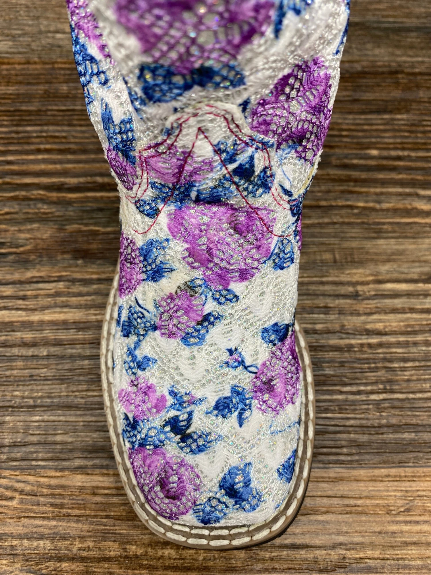 Vb9151 Girl's Square Toe Western Boots - Flower Print Knit With Glitter Underlay By Jama Old West 3 Vb9151 Girl's Square Toe Western Boots - Flower Print Knit With Glitter Underlay By Jama Old West - Image 3