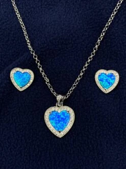 Js3952 Earring And Necklace Set By Montana Silversmiths- Halo Heart With Opal