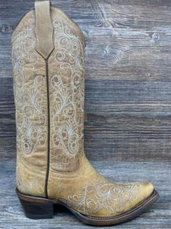 L5418 Women's Circle G Tan Floral Embroidered Snip Toe Western Boot By Corral