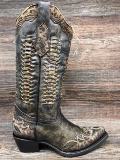 C3881 Ladies Snip Toe Leopard Trim Western Boot By Corral