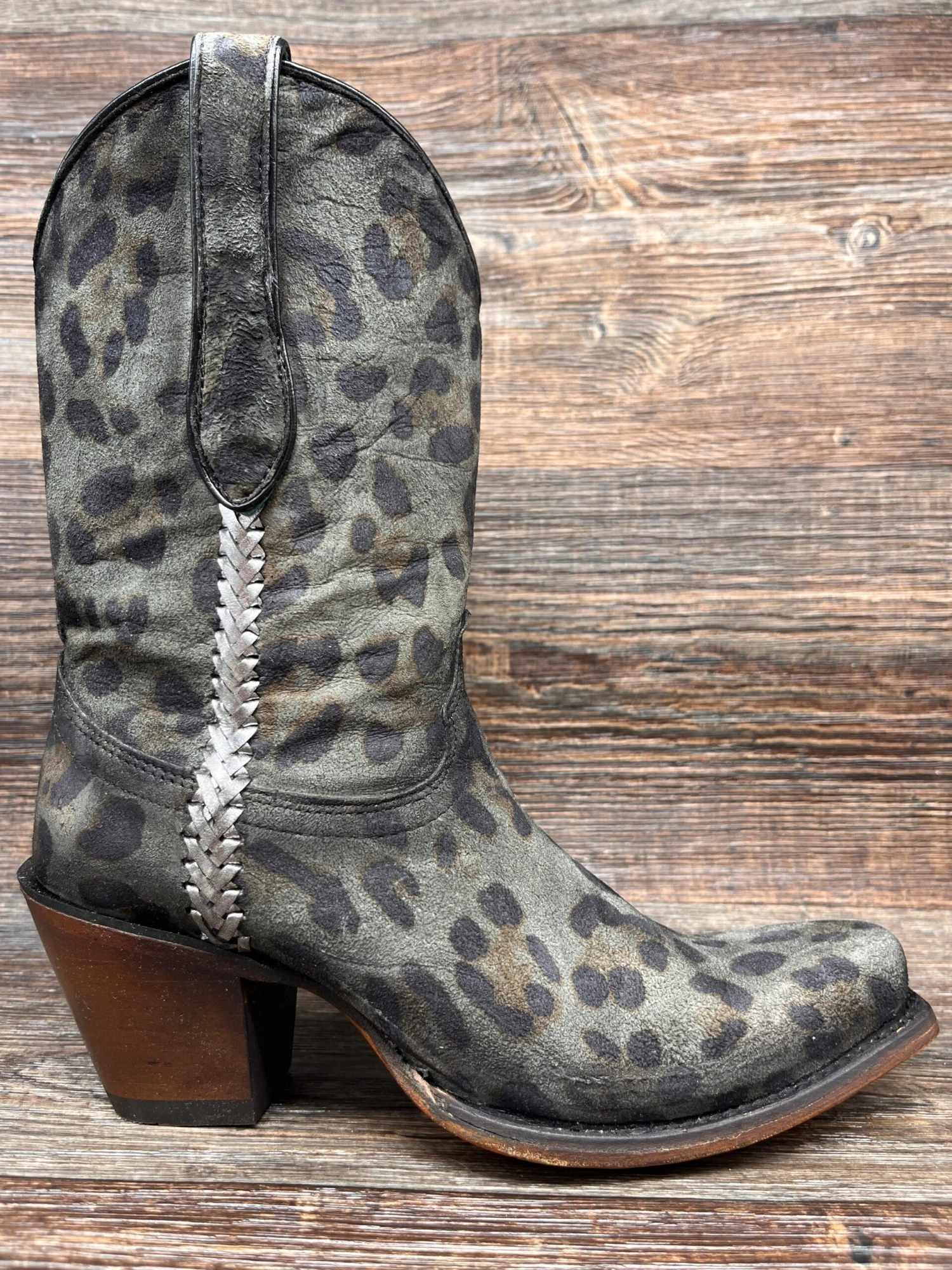 A4246 Women's 10 Inch Grey Leopard Print Square Toe Western Fashion Boot By Corral 1 A4246 Women's 10 Inch Grey Leopard Print Square Toe Western Fashion Boot By Corral