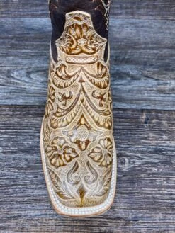 452q Women's Tan Tooled Leather Square Toe Western Boot By Cowtown -Western Cowboy Equipment Store IMG 8281