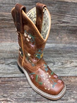 3843c Kid's Floralie Square Toe Western Boot By Smoky Mountain