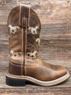 3882c Kid's Rancher Distressed Square Toe Western Boot By Smoky Mountain