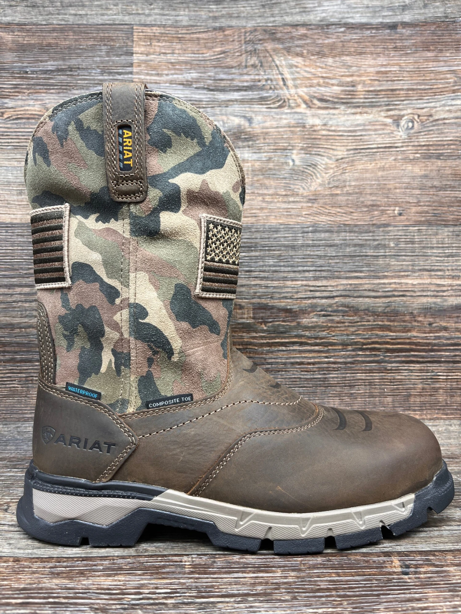 10029518 Men's Rebar Flex Patriot Waterproof Composite Safety Toe Work Boot By Ariat. 1 10029518 Men's Rebar Flex Patriot Waterproof Composite Safety Toe Work Boot By Ariat.
