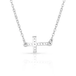 Nc1510 Quiet Faith, Tiny Crystal Cross Choker Necklace By Montana Silversmiths -Western Cowboy Equipment Store NC1510 alt