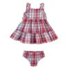 Pqd200m Baby Girl Square Neck Tiered Plaid Dress With Diaper Cover By Wrangler